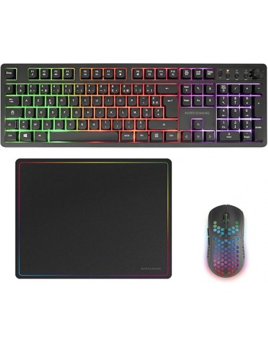 Mars Gaming MCPWX Combo Pack Gaming 3en1 - Teclado Hibrido H-Mech - Disposicion Francesa AZERTY FR - Raton 3200dpi - Switches