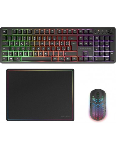 Mars Gaming MCPWX Combo Pack Gaming 3en1 - Teclado Hibrido H-Mech - Disposicion Italiana QWERTY IT - Raton 3200dpi - Switches