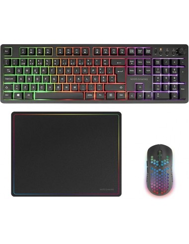Mars Gaming MCPWX Combo Pack Gaming 3en1 - Teclado Hibrido H-Mech - Disposicion Portuguesa QWERTY PT - Raton 3200dpi -