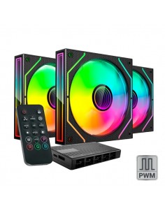 Mars Gaming MF-3DPROKIT Pack de 3 Ventiladores de 120mm - Iluminacion ARGB Infinity Mirror 360Â-- Silencioso 12dB - Mando