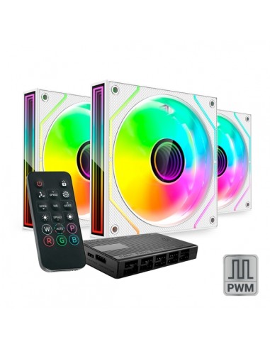 Mars Gaming MF-3DPROKIT Pack de 3 Ventiladores de 120mm - Iluminacion ARGB Infinity Mirror 360Â-- Silencioso 12dB - Mando