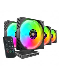 Mars Gaming MF-SI4KIT Pack de 4 Ventiladores de 120mm - Iluminacion ARGB Infinity Mirror - Silencioso 14dB - Mando a