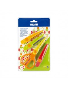 Milan Tijeras Zig-Zag con 4 Hojas Intercambiables - Recubierta de Plastico - Diferentes Patrones - Multicolor