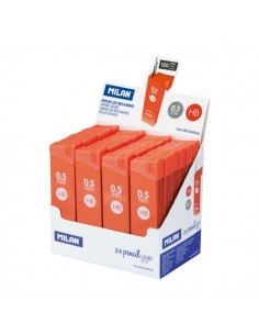 Milan Expositor con 24 Cajas de 120 Minas 0.5mm - Dureza HB - Color Naranja