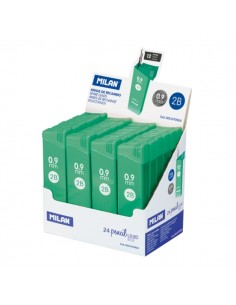 Milan Expositor con 24 Cajas de 12 Minas Grafito 0.9mm - Dureza 2B - Color Verde