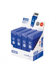 Milan Expositor con 24 Cajas de 12 Minas 0.7mm - Dureza HB - Color Azul