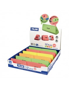 Milan Slide Fluo Expositor con 12 Sacapuntas - Colores Surtidos