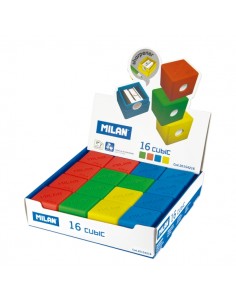 Milan Cubic Expositor con 16 Sacapuntas - Colores Surtidos