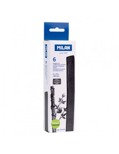Milan Pack de 6 Barritas de Carboncillo - Natural - Rectangular 15x4mm - Color Negro