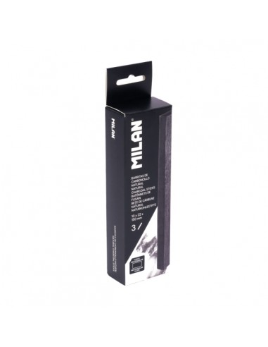 Milan Pack de 3 Barritas de Carboncillo - Natural - Rectangular 22x10mm - Color Negro