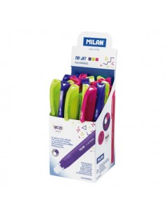 Milan Tri Jet Acid Expositor con 21 Portagomas Automaticos - Triangular - Colores Surtidos