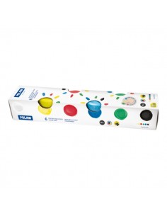 Milan Pack de 6 Tarros de Pintura para Dedos - 40ml por Unidad - Mezclable - Lavable - Colores Surtidos