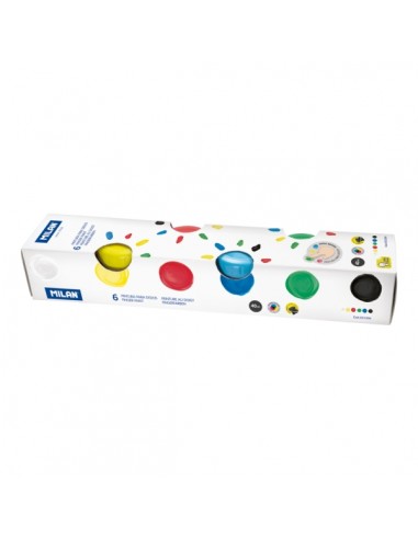 Milan Pack de 6 Tarros de Pintura para Dedos - 40ml por Unidad - Mezclable - Lavable - Colores Surtidos
