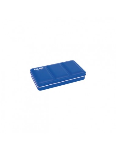 Milan Estuche Vacio para 12 Medios Godets de Acuarela - Metalico - Bandeja Abatible - Anilla Posterior - Color Azul Marino