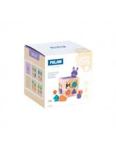 Milan Rabbit Juguete Educativo de Madera - Cubo para Encajar Piezas - a Partir de 12 Meses - Multicolor