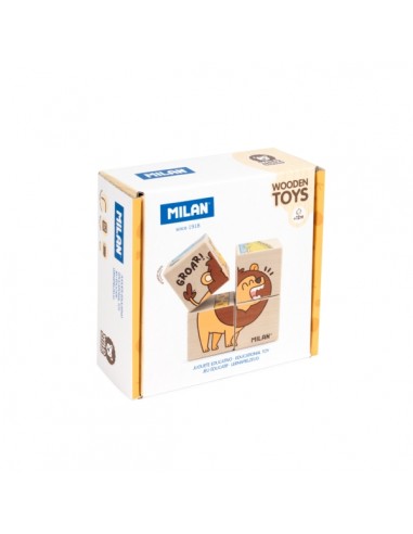 Milan Wild Safari Juguete Educativo de Madera - Rompecabezas de Cubos - a Partir de 12 Meses - Multicolor