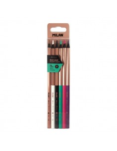 Milan Copper Pack de 6 Lapices de Colores - Madera Negra - Mina Gruesa - Hexagonales - Colores Surtidos