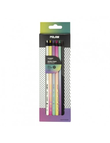 Milan Sunset Pack de 6 Lapices de Colores - Madera Negra - Mina Gruesa - Redondos - Colores Surtidos
