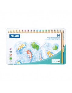 Milan Pack de 36 Lapices de Colores Acuarelables - Caja Metalica - Mina Gruesa - Incluye Pincel - Colores Surtidos