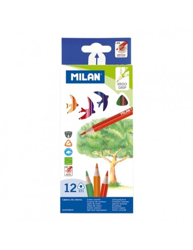 Milan Pack de 12 Lapices de Colores - Triangulares - Colores Surtidos