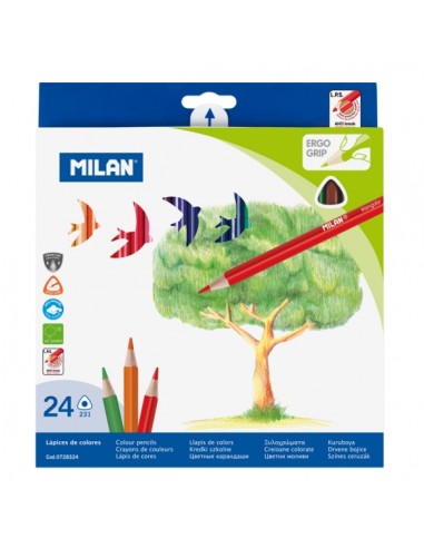 Milan Pack de 24 Lapices de Colores - Triangulares - Colores Surtidos