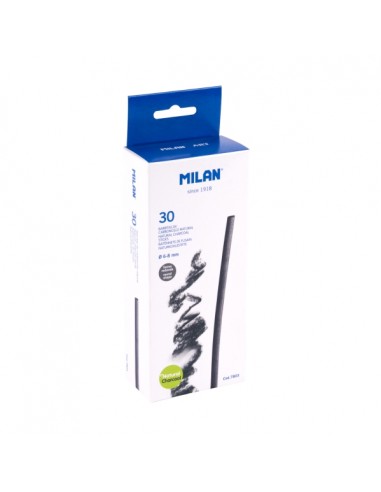 Milan Pack de 30 Barritas de Carboncillo - Natural - Redondo de 6-8mm - Color Negro