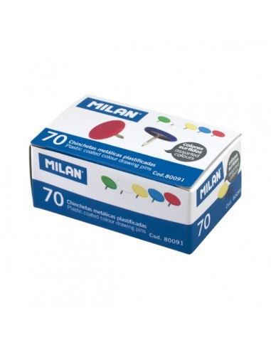Milan Pack de 70 Chinchetas Metalicas - Plastificadas - Colores Surtidos
