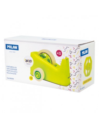 Milan Acid Portarrollos de Sobremesa - Doble Adaptador - Compatible con Cintas de 25mm y 75mm - Color Amarillo