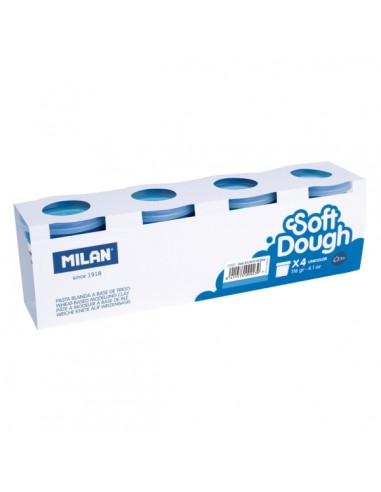 Milan Soft Dough Pack de 4 Botes de Pasta Blanda - 100-Vegetal - Moldeable - Sin Residuos - Colores Mezclables - 116g por