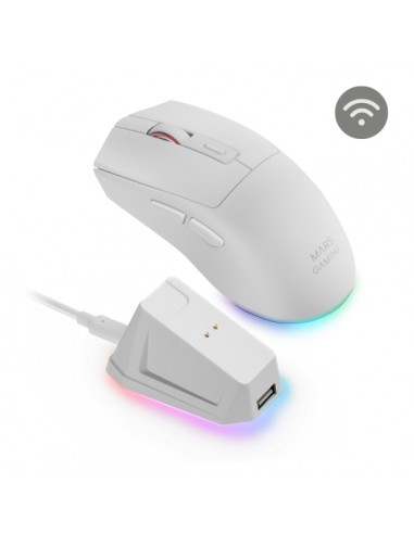 Mars Gaming MM-T3 Raton Inalambrico Ultraligero - 14400dpi - Bluetooth 5.0 - Rf 2.4Ghz - Switches HUANO - Base con Luces RGB