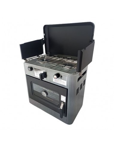 Muvip Cocina de Gas con 2 Fuegos - Tapa Protectora - Horno de 15 Litros - Sistema de Seguridad - Pantalla Paraviento -