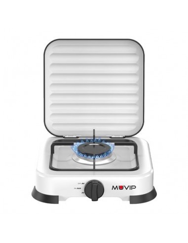 Muvip Vulcano Cocina de Gas con 1 Fuego - Tapa Protectora - Patas de Goma - Superficie Esmaltada - Quemador Extraible -