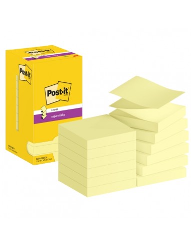 Post-It Super Sticky Pack de 12 Blocs de 90 Notas Adhesivas Reposicionables Zig-Zag 76x76mm - Forma Cuadrada - Color Amarillo