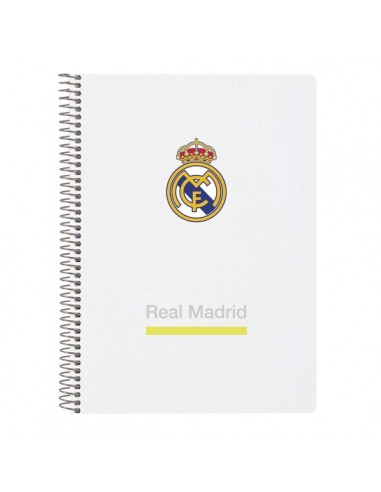 Safta Real Madrid Cuaderno Espiral - Tapas Duras - 80 Hojas A4 con Cuadriculada 4X4mm - Formato Cuarto - 15.5x22x1cm - Color