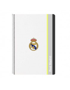 Safta Real Madrid Cuaderno Espiral - Tapas Duras - 80 Hojas A4 con Cuadriculada 4X4mm - Formato Folio - 21.5x31x1cm - Color