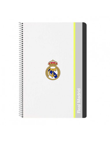 Safta Real Madrid Cuaderno Espiral - Tapas Duras - 80 Hojas A4 con Cuadriculada 4X4mm - Formato Folio - 21.5x31x1cm - Color
