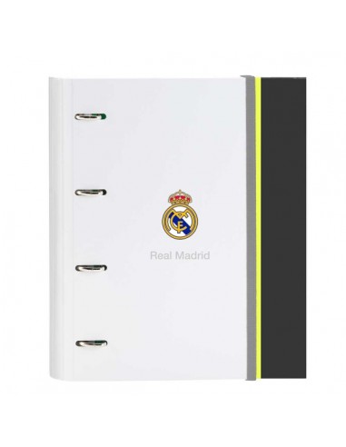 Safta Real Madrid Carpeta de 4 Anillas - Tapas Duras Forradas - Lomo de 35mm - Incluye 100 Hojas A4 con Cuadriculada 5X5mm -
