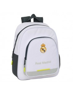 Safta Real Madrid Mochila Infantil de 10L - Adaptable a Carro - 2 Compartimentos - Portabotellas - 28x34x10cm - Color Blanco