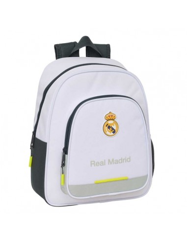 Safta Real Madrid Mochila Infantil de 10L - Adaptable a Carro - 2 Compartimentos - Portabotellas - 28x34x10cm - Color Blanco