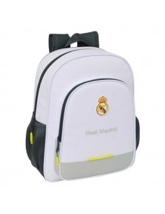 Safta Real Madrid Mochila Infantil de 15L - Adaptable a Carro - 2 Compartimentos - Portabotellas - 32x38x12cm - Color Blanco