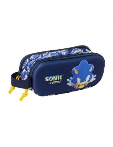 Safta Sonic Estuche Portatodo 3D - 2 Compartimentos - Cierre de Cremallera - Asa de Mano - 21x8x6cm - Color Azul Marino