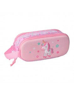 Safta Unicorn Estuche Portatodo 3D de 1L - 2 Compartimentos - Cierre de Cremallera - Asa de Mano - 21x8x6cm - Color Rosa