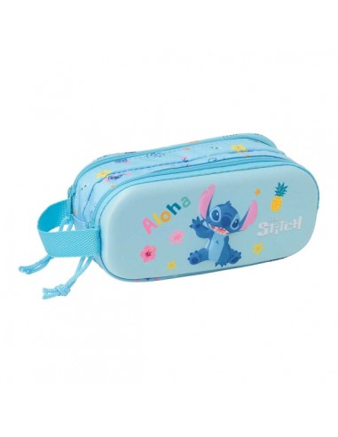 Safta Stitch Estuche Portatodo 3D de 1L - 2 Compartimentos - Cierre de Cremallera - Asa de Mano - 21x8x6cm - Color Azul Claro