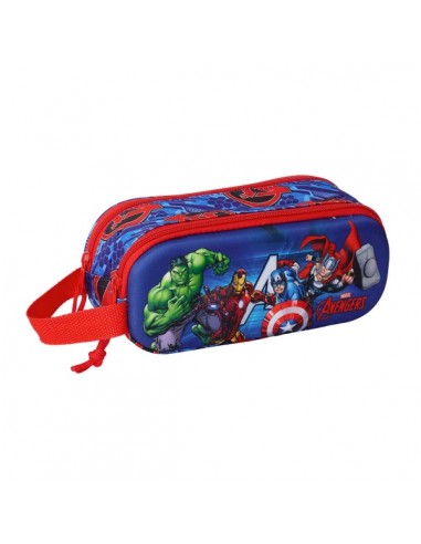Safta Avengers Estuche Portatodo 3D de 1L - 2 Compartimentos - Cierre de Cremallera - Asa de Mano - 21x8x6cm - Color Rojo y
