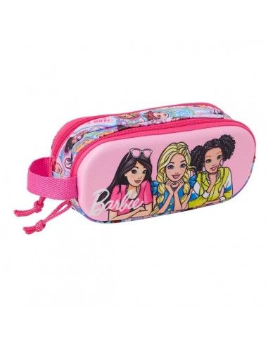 Safta Barbie Estuche Portatodo 3D de 1L - 2 Compartimentos - Cierre de Cremallera - Asa de Mano - 21x8x6cm - Color Rosa