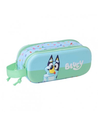 Safta Bluey Estuche Portatodo 3D de 1L - 2 Compartimentos - Cierre de Cremallera - Asa de Mano - 21x8x6cm - Color Azul Claro