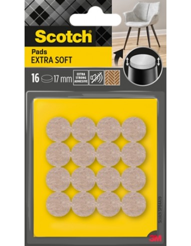 Scotch Pack de 16 Almohadillas de Fieltro - 17mm de Diametro - Extrasuaves - Color Beige