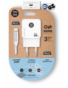 TechOneTech Cargador de Pared UltrarrÃ¡pido GaN 20w Blanco-Cable Apple