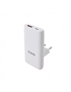 Tooq Adaptador de Viaje - Compatibilidad con EU-KR-UK - Tecnologia GaN 65W - Puerto USB-C PD y USB-A QC - Color Blanco