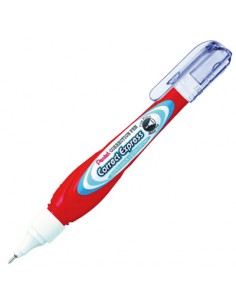 Pentel Correct Express Boligrafo Corrector 7ml - Secado Super Rapido - Punta Metalica - Cuerpo Color Rojo